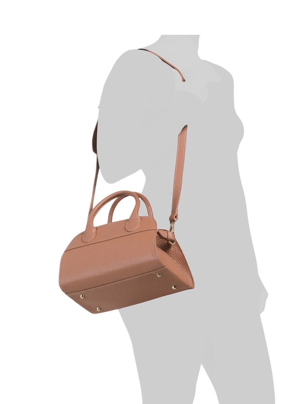 Divina Firenze Pebbled Tan Leather Dome Structured Crossbody Satchel - Picture 3 of 10